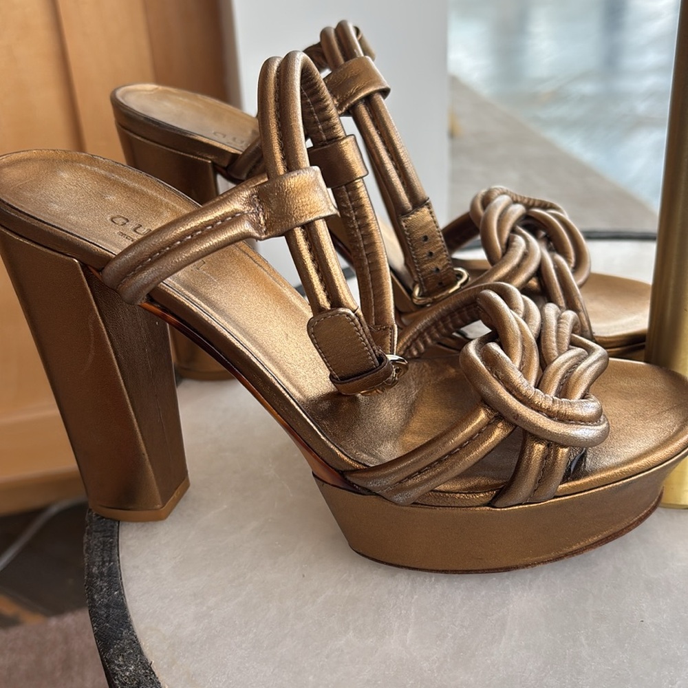 Gucci Women's Metallic Bronze Platform  Heels - Picture 3 of 10